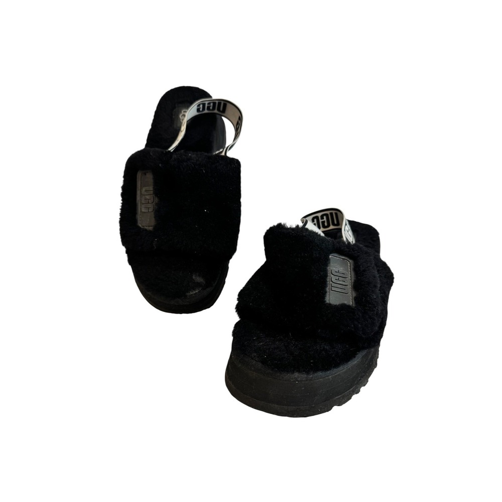 UGG Fluffita Yeah Slide Black Shearling Platform Slippers Women's Size 10 READ